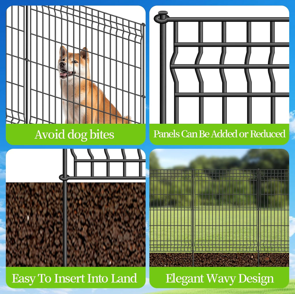 No Dig Fence Outdoor Dog Fences,Total 44" H x 288" W Decorative Metal Garden Fence with Gate,Garden Fence Animal