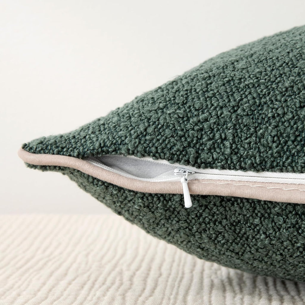 Boucle Lumbar Throw Pillow Covers, Green, 12×20in, Pack of 2