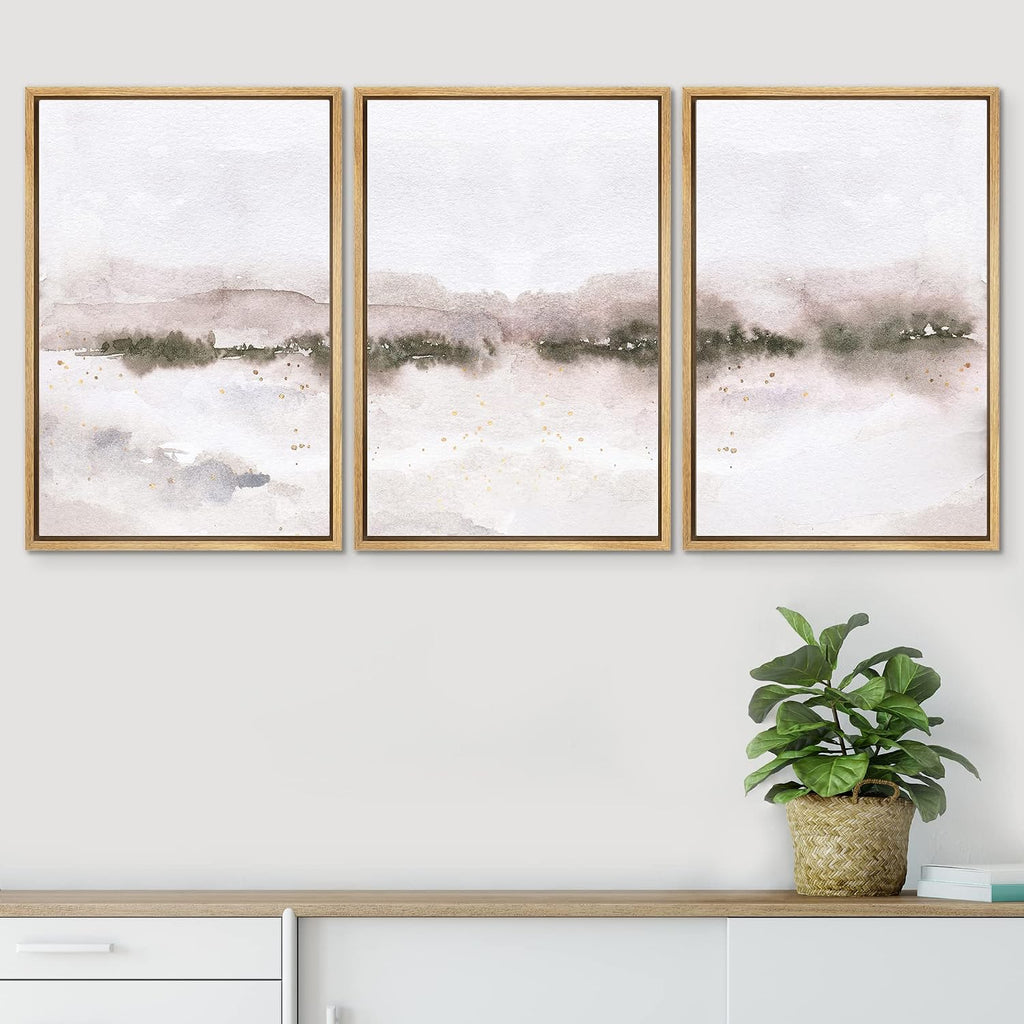 Framed Canvas Print Wall Art Set Pastel Explosion Misty Mountain Forest Nature Wilderness Illustrations Modern Art
