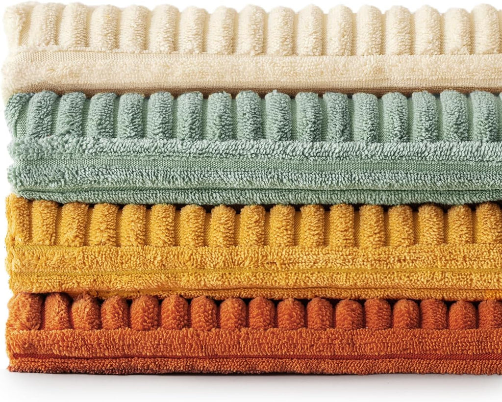 Teal Orange Decorative Throw Pillow Covers 18x18 Inch Set of 4 Boho Corduroy Striped Cushion Cases Modern Farmhouse