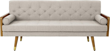 Aidan Mid Century Modern Tufted Fabric Sofa, Beige
