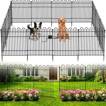 Garden Fence Animal Barrier with Gate, 32 in (H) x23.6ft (L) Decorative Garden Fence, 10 Panels No Dig, Rustproof