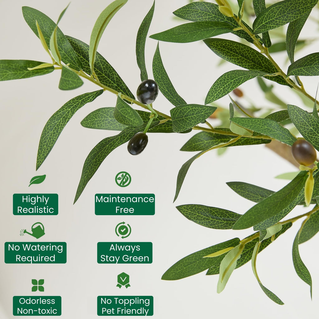 7.5FT Premium Artificial Olive Tree with White Sphere Planter