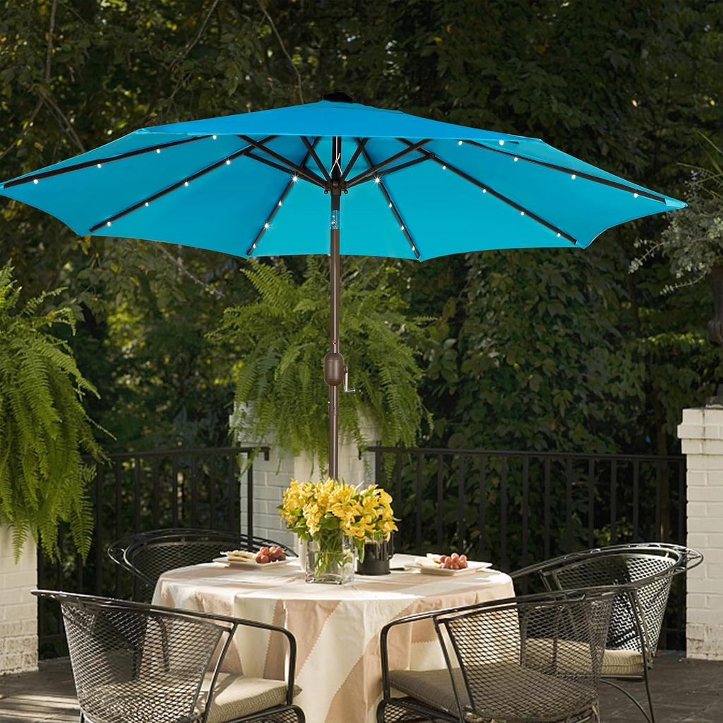 9 ft Solar Umbrella, 32 LED Lighted Patio Umbrella, Table Market Umbrella, Outdoor Umbrella Pool and Beach (Light Blue)