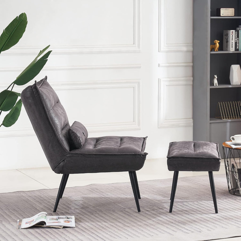 Wingback Accent Chair with Ottoman, Modern Bronzing Fabric Upholstered Club Chair for Small Space, Living Room 4400