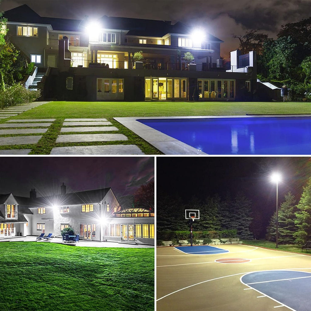 2 Pack 150W LED Flood Light Outdoor, 15000LM Super Bright Work Lights Plug in, 6500K, IP66 Waterproof Exterior
