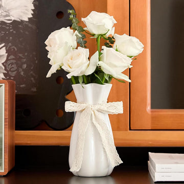 White Ceramic Flower Vase, 8'' Modern Decorative Vases Minimalism Boho Vases