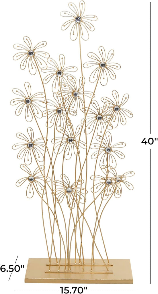 79 Metal Floral Decorative Sculpture Tall Home Decor Statue with Crystal Embellishments, Accent Figurine 16" x 7" x