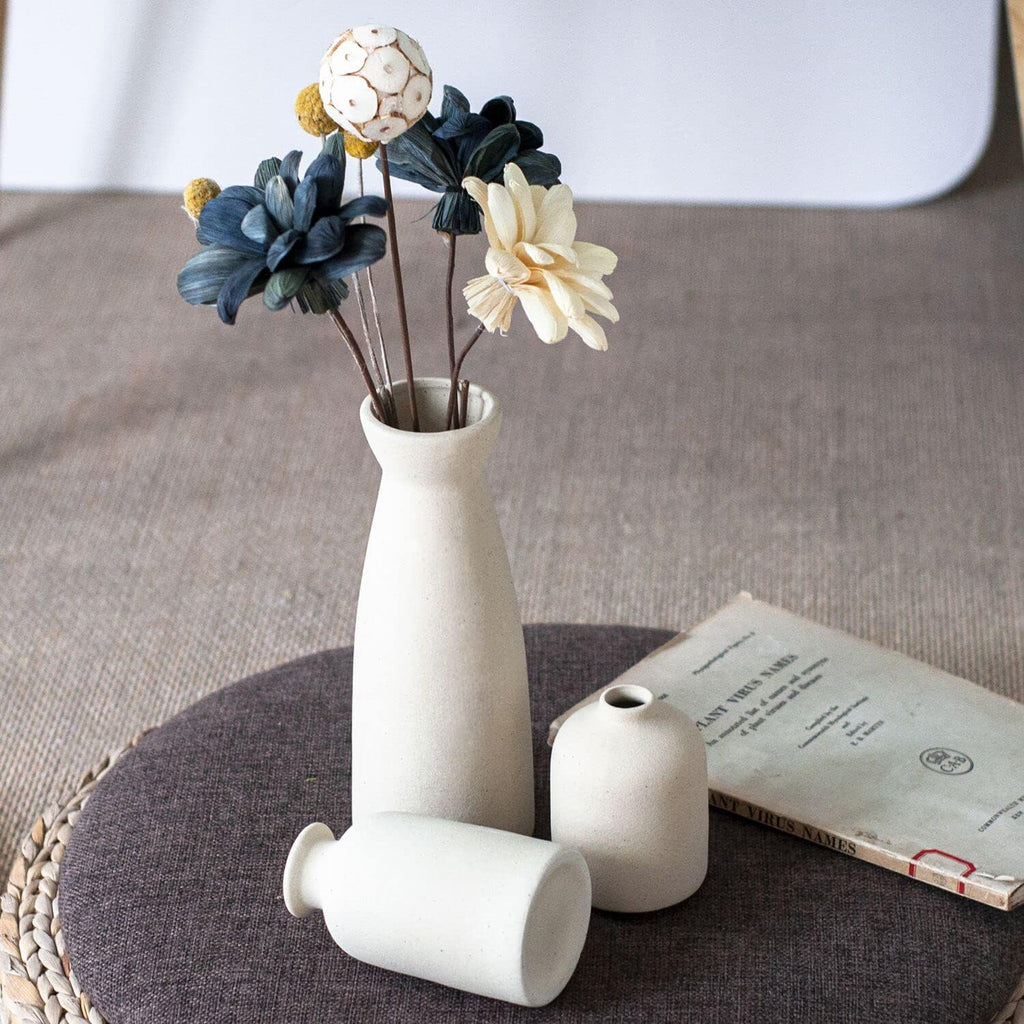 Beige Ceramic vase Set-3 Small Flower vases