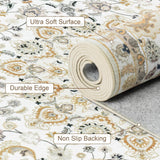 5x7 Washable Vintage Boho Area Rug, Floral Low Pile Non-Slip Carpet Beige