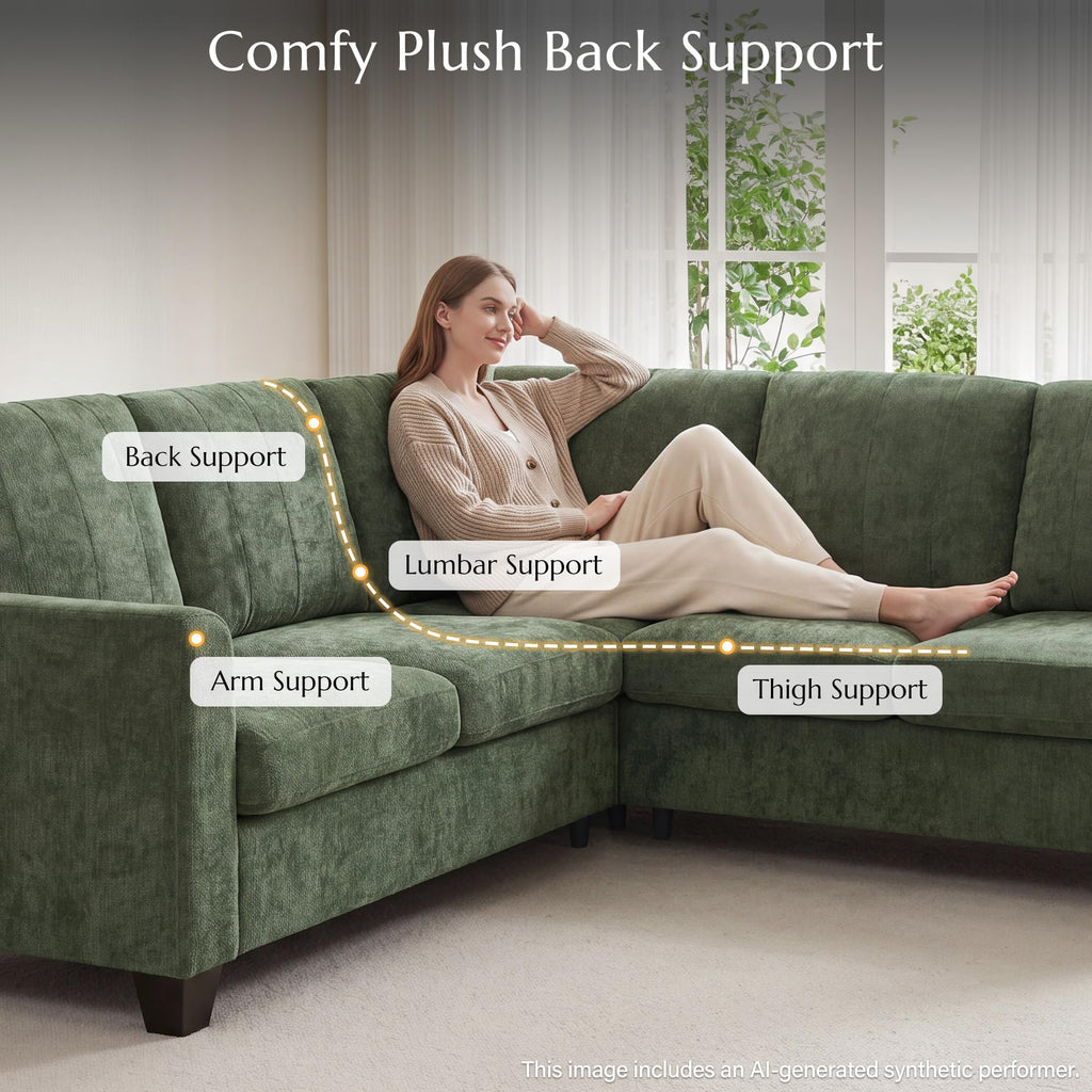 L Shaped Couch, Small Corner Sectional Sofa, Green