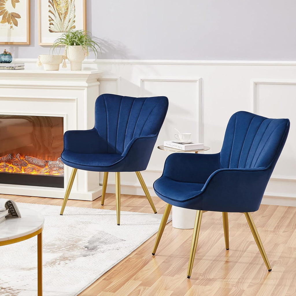 Velvet Accent Chair, Modern Armchair with Wing Side and Metal Legs, Cozy and Soft Padded and High Back /Home
