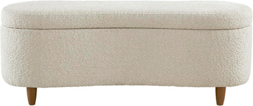 Boucle-Style Curved Storage Accent Bench