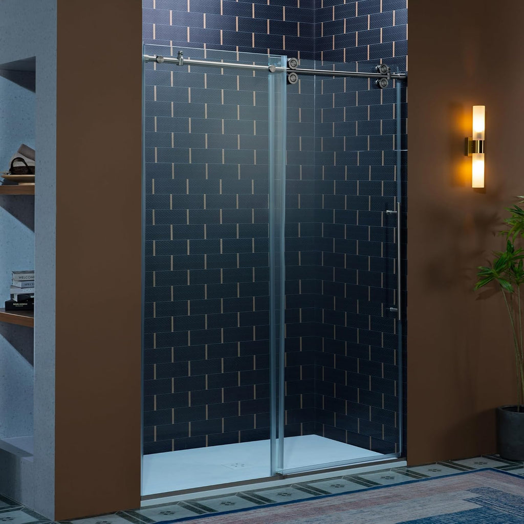 56-60" W x 80" H Frameless Single Sliding Shower Door with Double Rollers