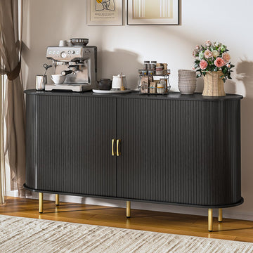 Sideboard Buffet Cabinet with Storage, 55" Fluted Storage Cabinet with Tambour Sliding Doors, Wood Coffee Bar Console