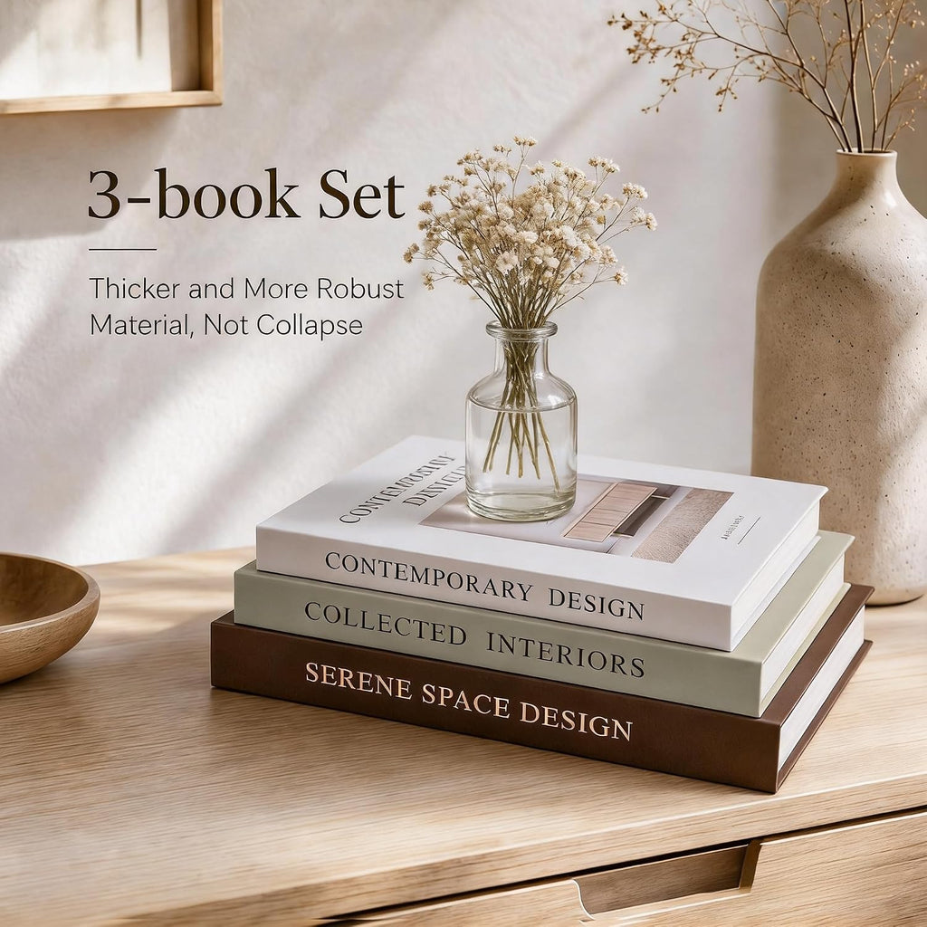 Decorative Books Decor, Set of 3 Stackable Linen Fake Books for Coffee Table, Shelf & Mantel Decor, Faux Books with