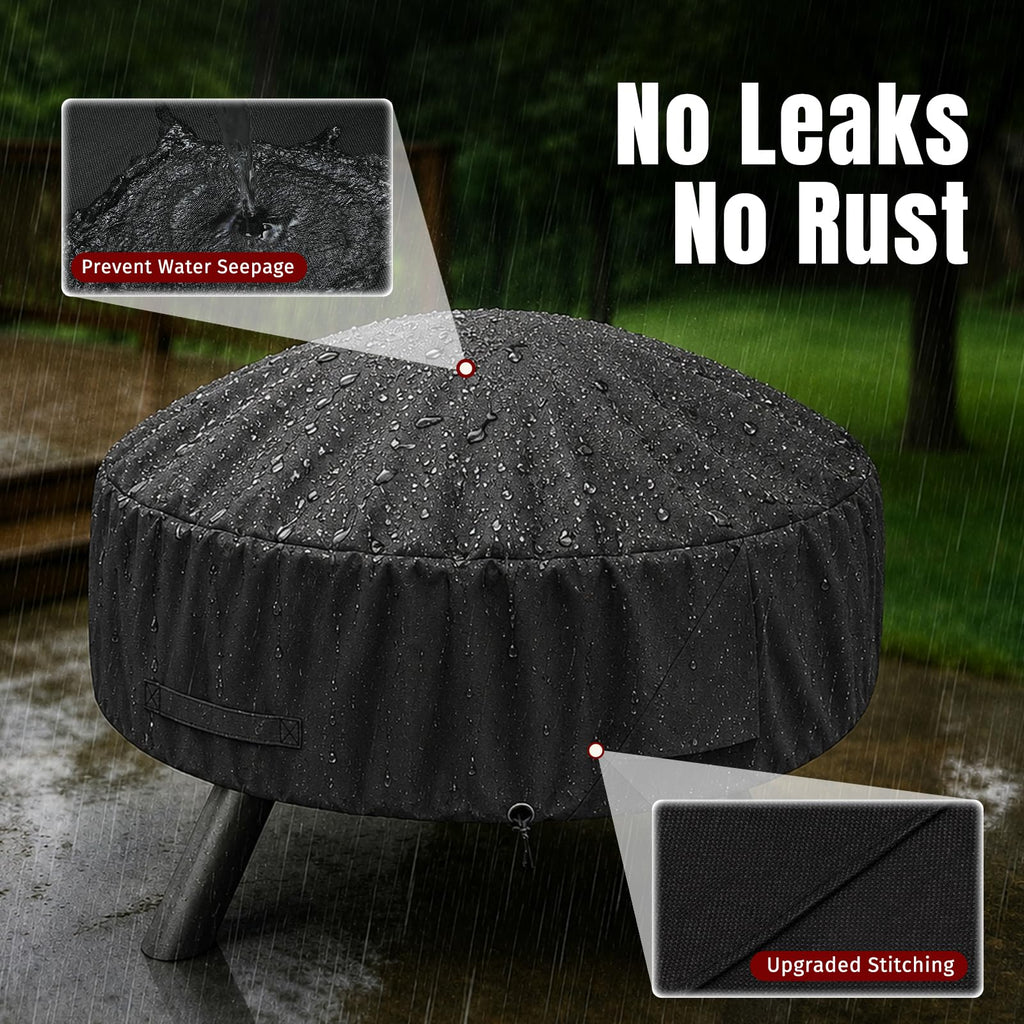 Round Fire Pit Cover for 22-32 Inch Fire Pit - Waterproof and Windproof, with Straps and Built-in Vents, 32 Dia x