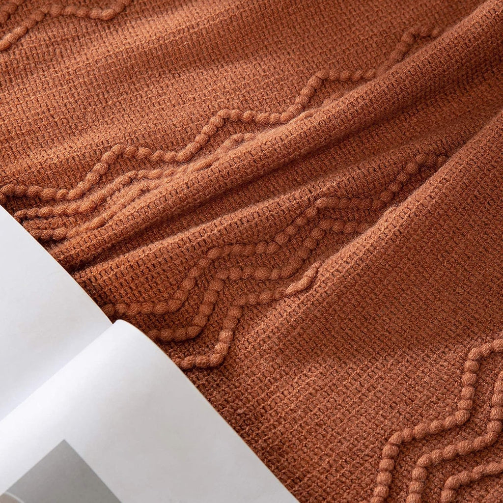 Knitted Boho Throw Blanket, Orange
