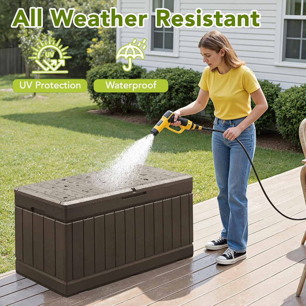 78 Gallon Deck Box, Waterproof Resin Outdoor Storage Box | Outdoor Storage Bench Lockable for Outside and Patio