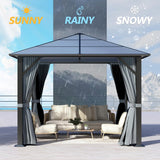 10’x10’ Patio Hardtop Gazebo with Polycarbonate Roof, Waterproof Outdoor Canopy Gazebo