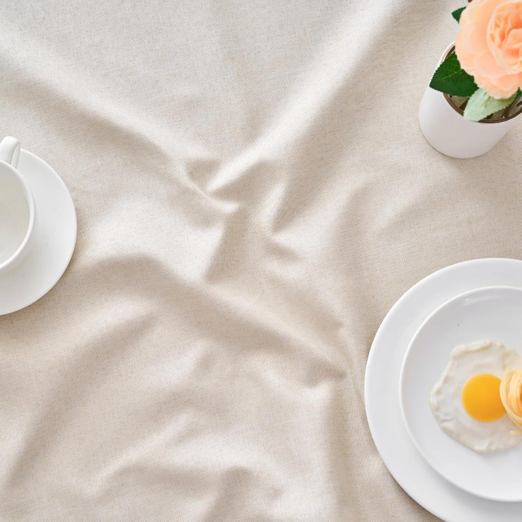 Light Natural Handmade Hemstitch Contemporary Linen Blend Solid Color Tablecloth for Dinner Table, P