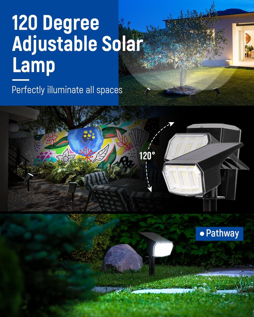 Solar Spot Lights Outdoor Waterproof, Solar Spotlights, 4 Packs, Cool White | 63 LED, 3 Lighting Modes, 120°