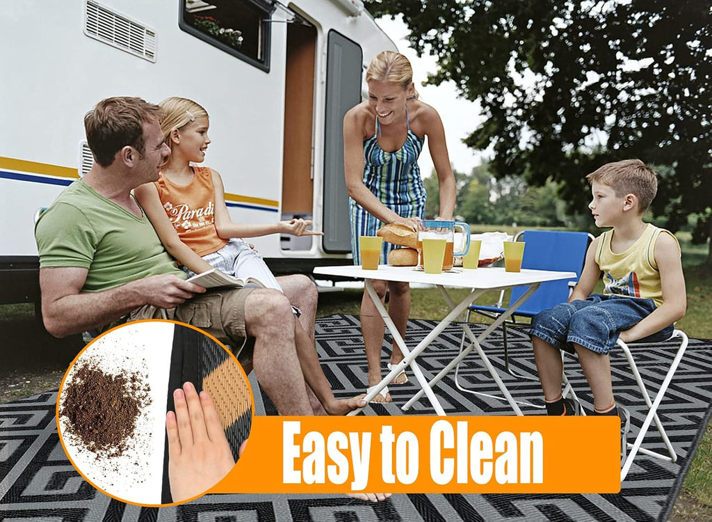 Outdoor Rugs Reversible Waterproof Mat Plastic Straw Rug with Corner Loops & Stakes Non-Fading RV Camping Mat