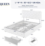 Upholstered Queen Platform Bed Frame with 4 Storage Drawers and Headboard, Diamond Stitched Button Tufted