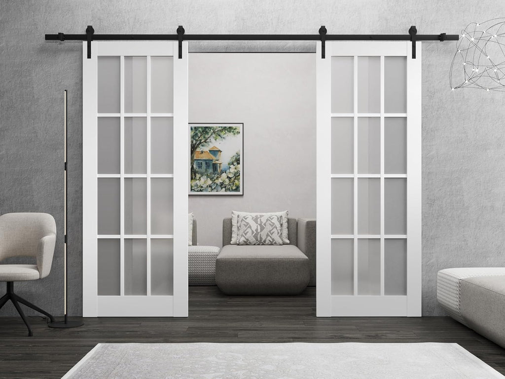 Sturdy Double Barn Door 84 x 84 inches with Frosted Glass 12 Lites | Felicia 3312 Matte White | Top 