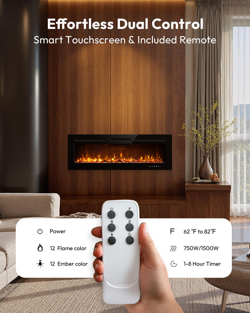 50 Inch Electric Fireplace Recessed Wall Mounted