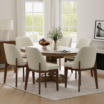 Dining Chairs Set of 6, Faux Leather Wooden Kitchen Chairs, Beige