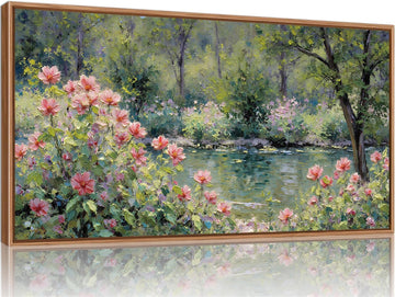 Monet Botanical Framed Canvas Wall Art, Impressionist Floral Garden Wall Decor, Vintage Pond Tree Artwork, Nature