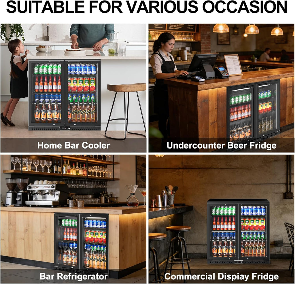 Back Bar Cooler with 2 Glass Doors, 7.4 Cu.ft Under Counter Height Beverage Refr