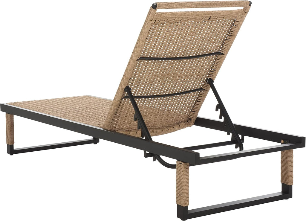 Outdoor Patio Furniture Collection - Arman Black Metal & Heather Tan Rope Chaise Lounge Chair, 6 Reclining Positions