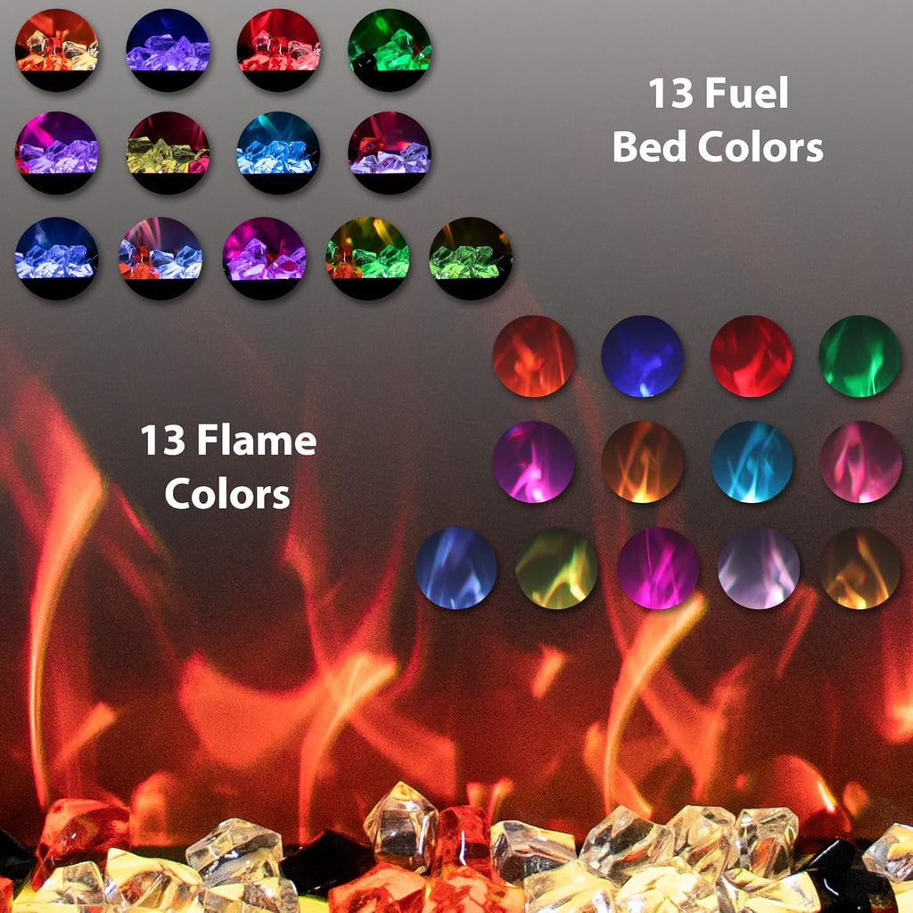 48'' Electric Fireplaces Inserts, Recessed & Wall-Mounted Fireplace Heater with Thermostat, Multicolor Flames,Timer