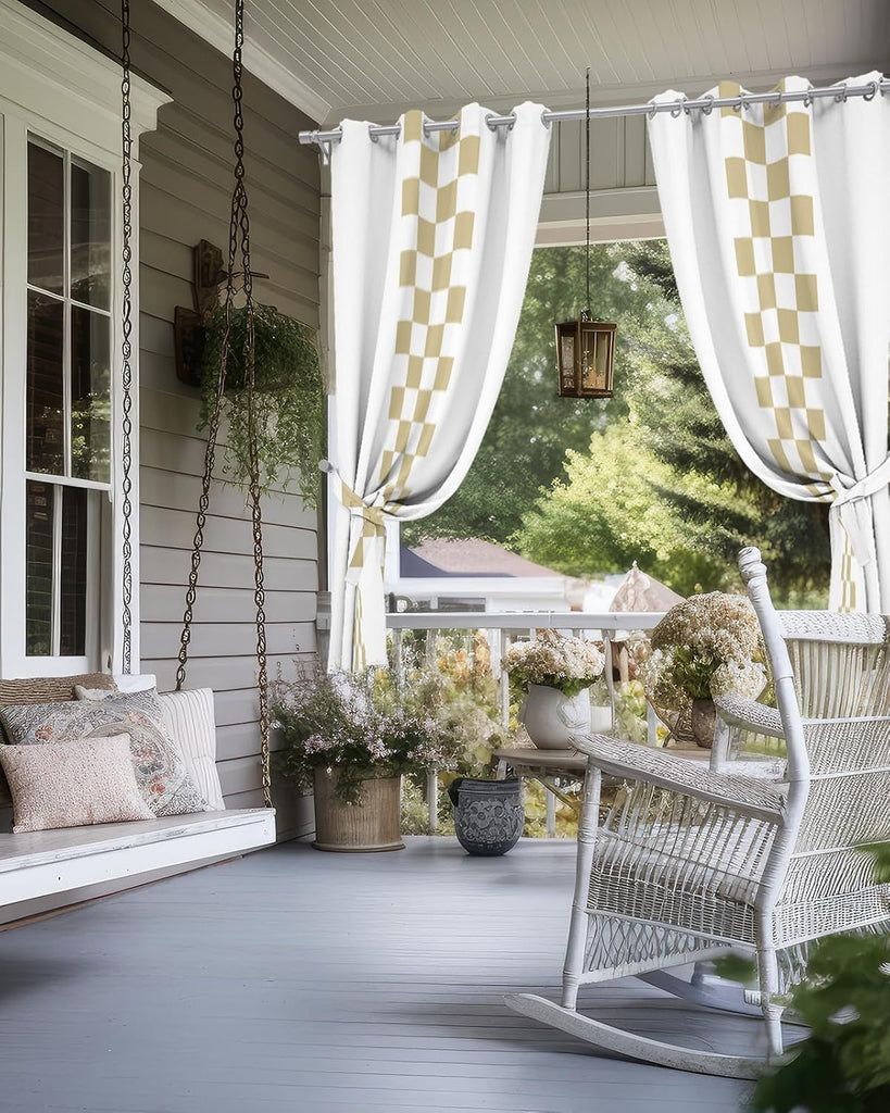 Outdoor Curtains (1 Panel) Waterproof, Minimalist Brown Buffalo Check Plaid Farmhouse Farm Theme Grommet Weatherproof Outsides