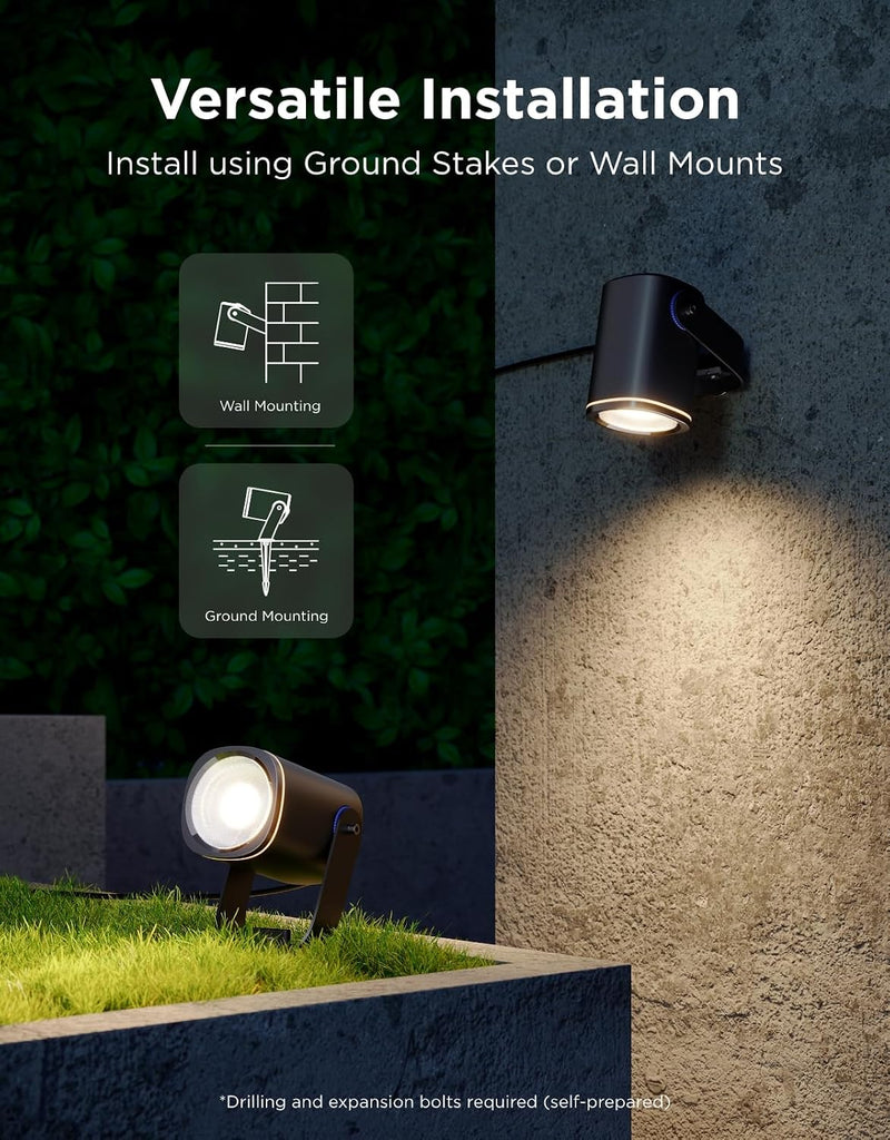 Outdoor Spot Lights 2, IP67 Waterproof Spotlights, RGBWIC, 4 Pack | Landscape Lights Work with Matter, Alexa, and