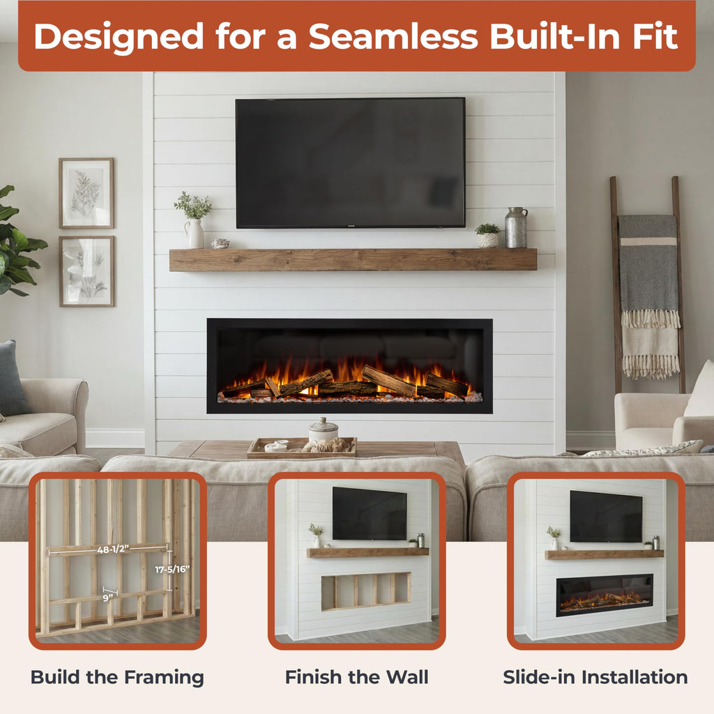 Nordeast 50" Linear Electric Fireplace Insert - Oak
