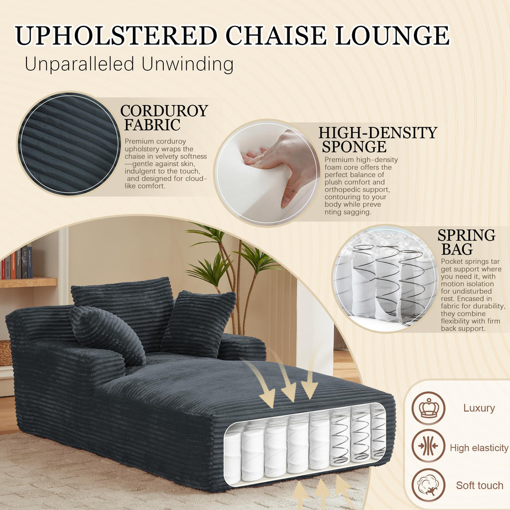 Couch Chaise Lounge Chair Indoor, Boneless Sleeper Sofa Bed, Grey
