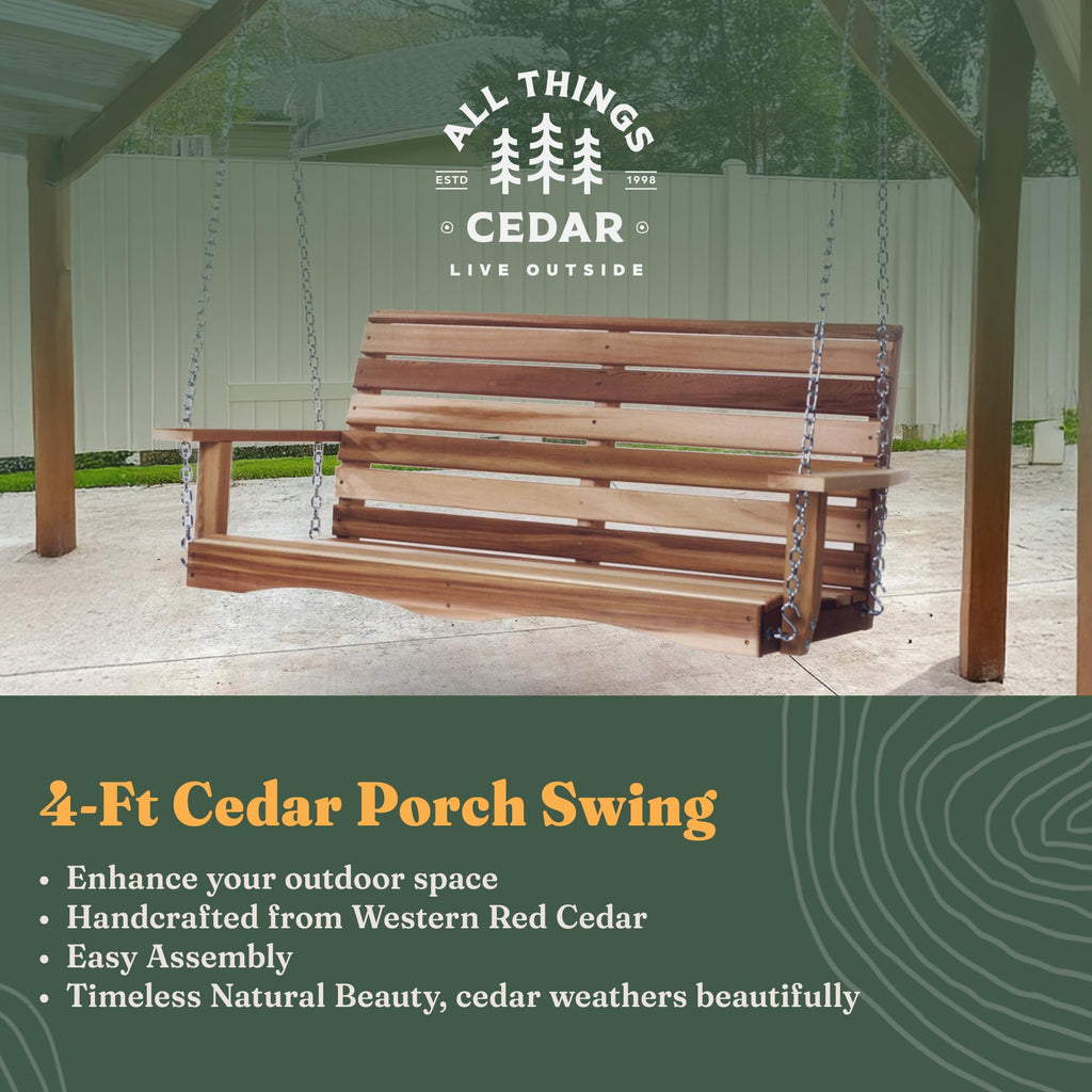 Porch Swing, Solid Wood Frame, Natural, 4 Ft
