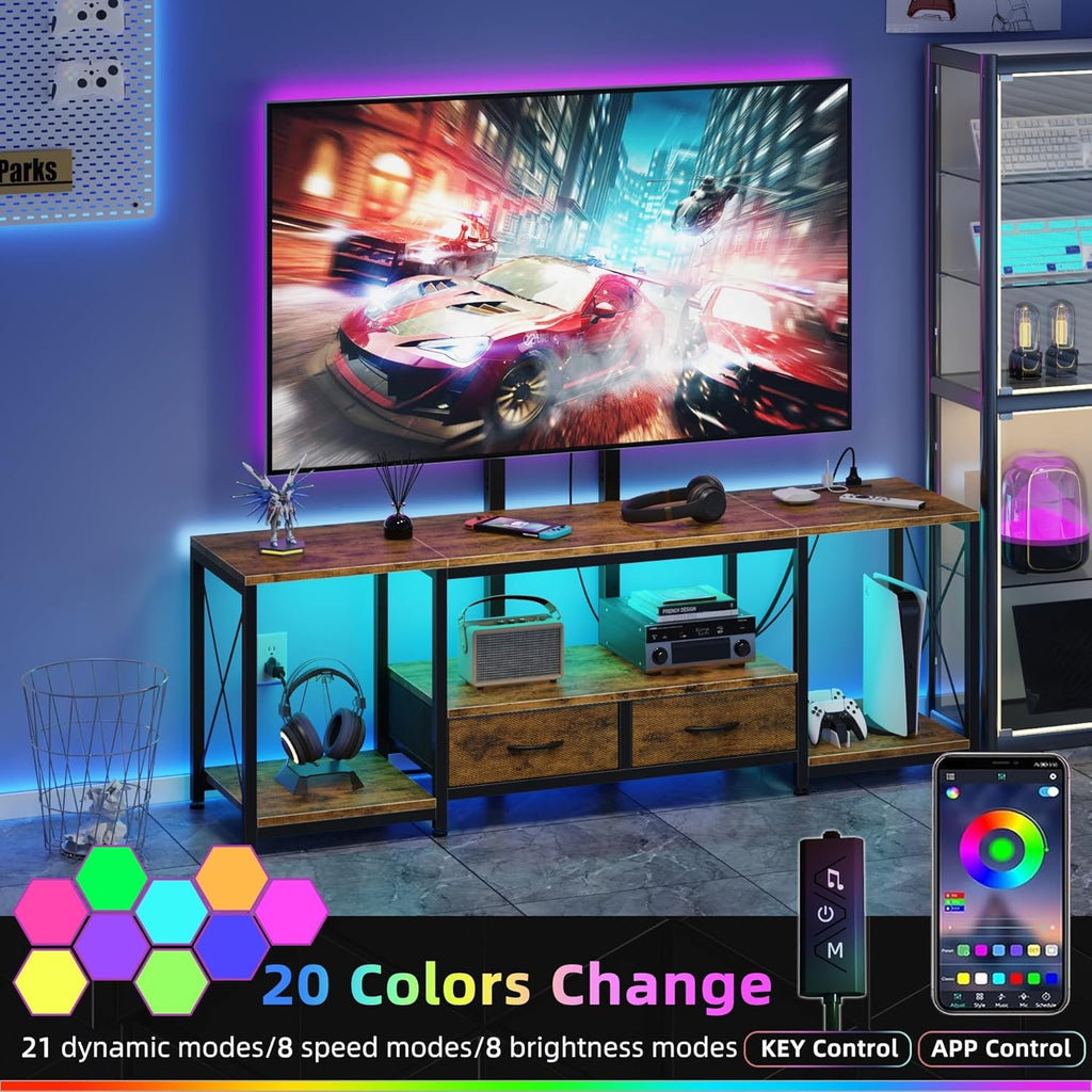 LED TV Stand with Mount and Power Outlet & Fabric Drawers for 32-85 Inches TV - Entertainment Center and Corner Tv
