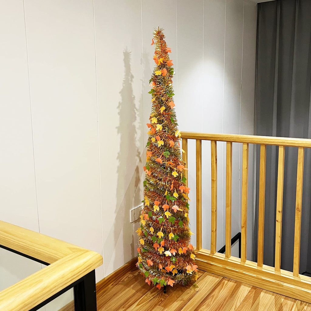 5FT Pop Up Tinsel Tree Artificial Maple Tree Fall Decor Yellow
