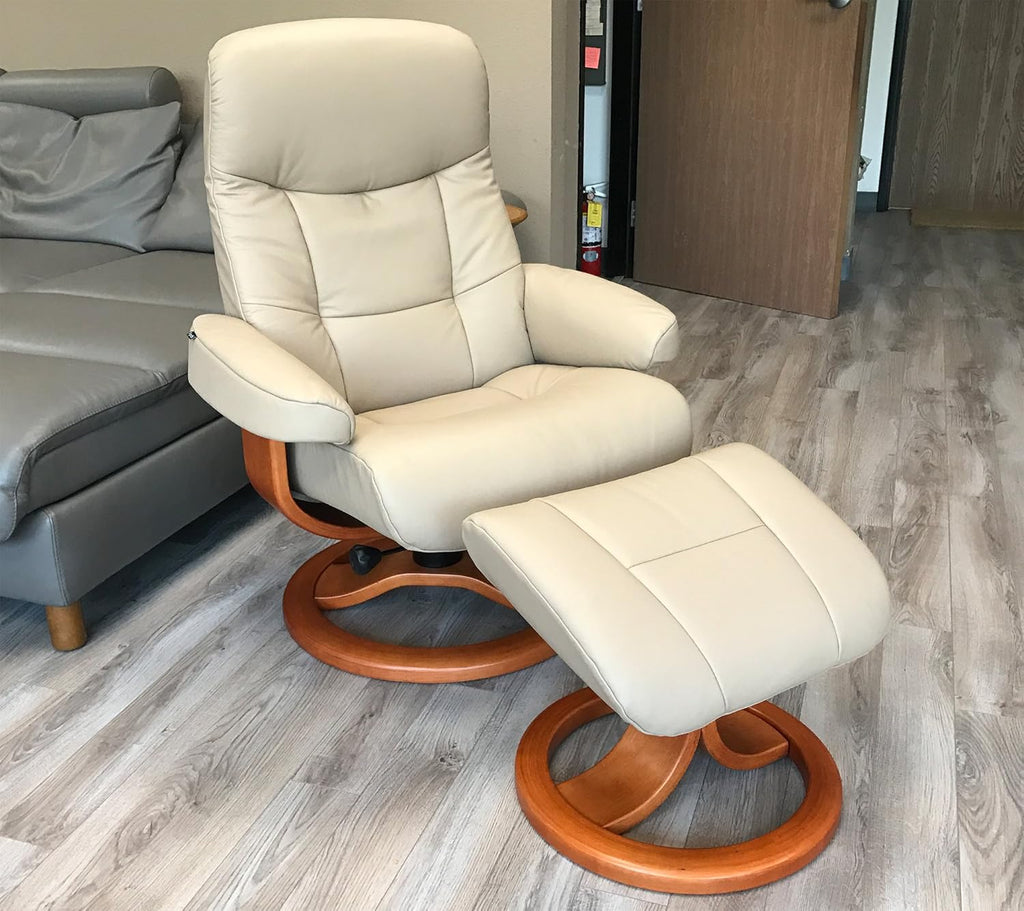 Modern Reclining Swivel Lounge Chair and Ottoman — Leather