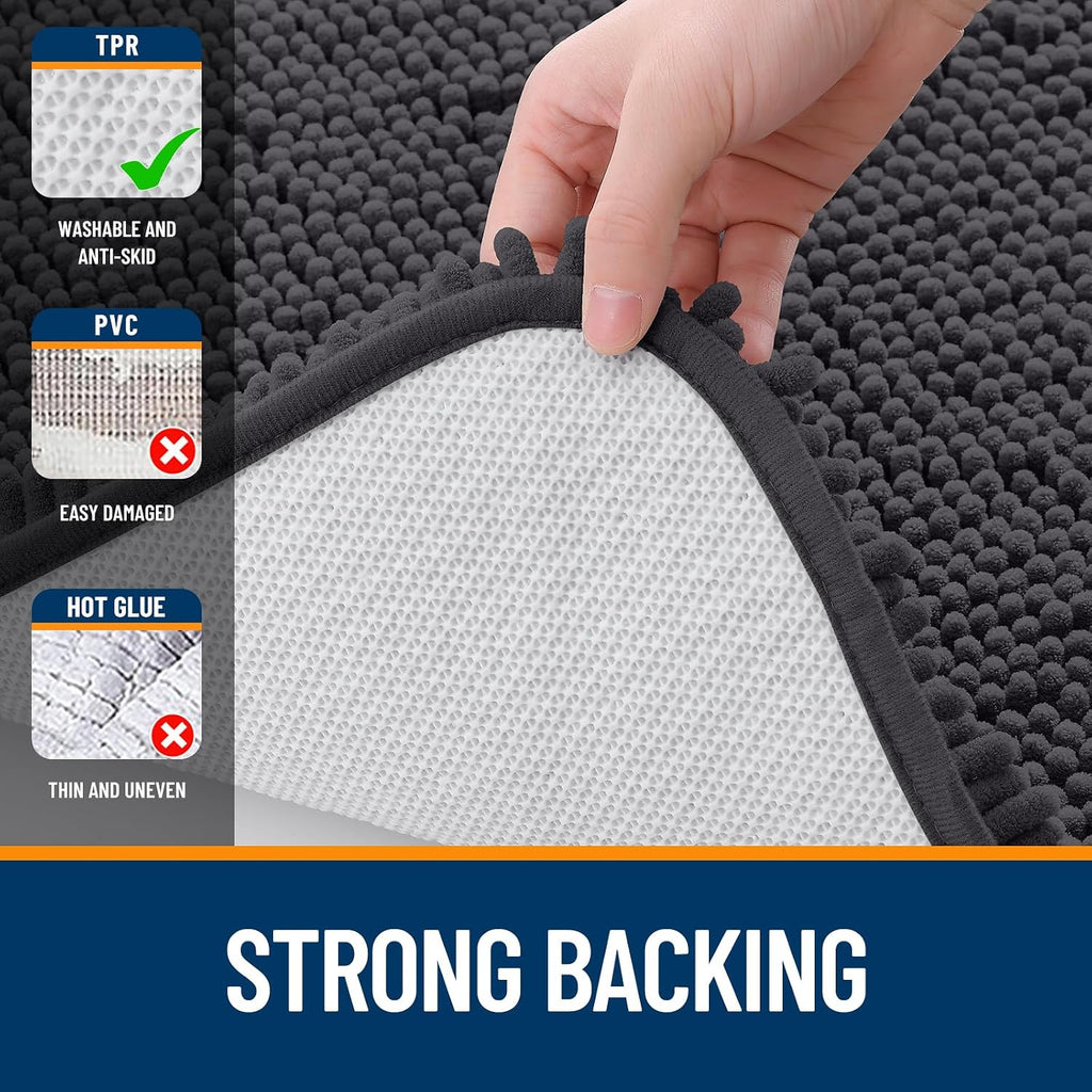 Bathroom Rugs 30x20, Extra Soft Absorbent Chenille Bath Rugs | Dark Grey, Quick-Drying Rubber Backing, Machine