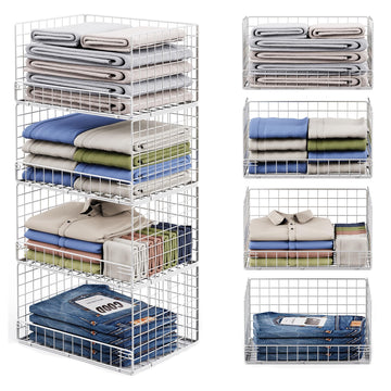 4-Tier Stackable Closet Organizers and Storage, Wire Closet Shelf Organizer