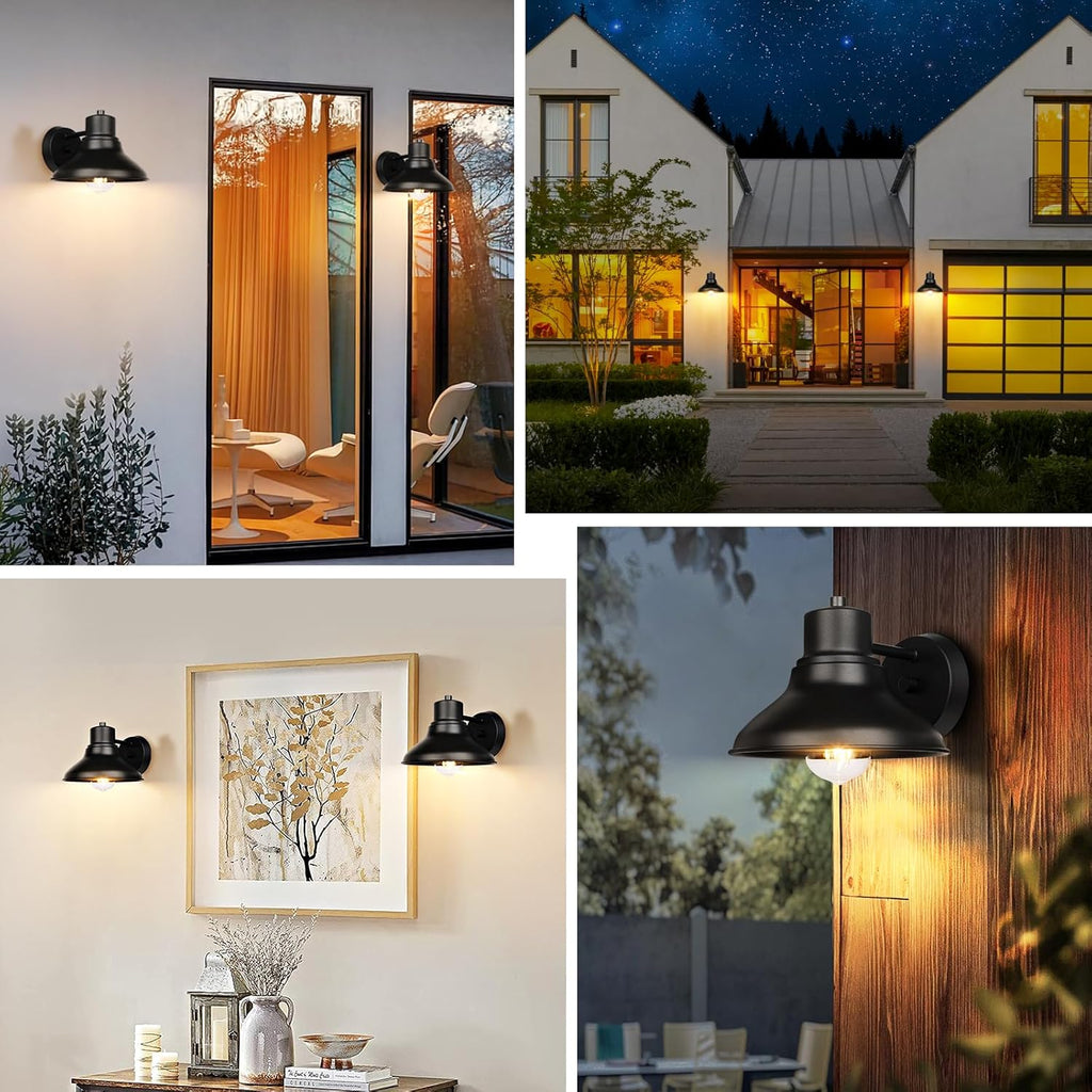 2-Pack Outdoor Light Fixtures Wall Mount, Matte Black Farmhouse Gooseneck Barn Light, Waterproof Exterior Wall Sconces