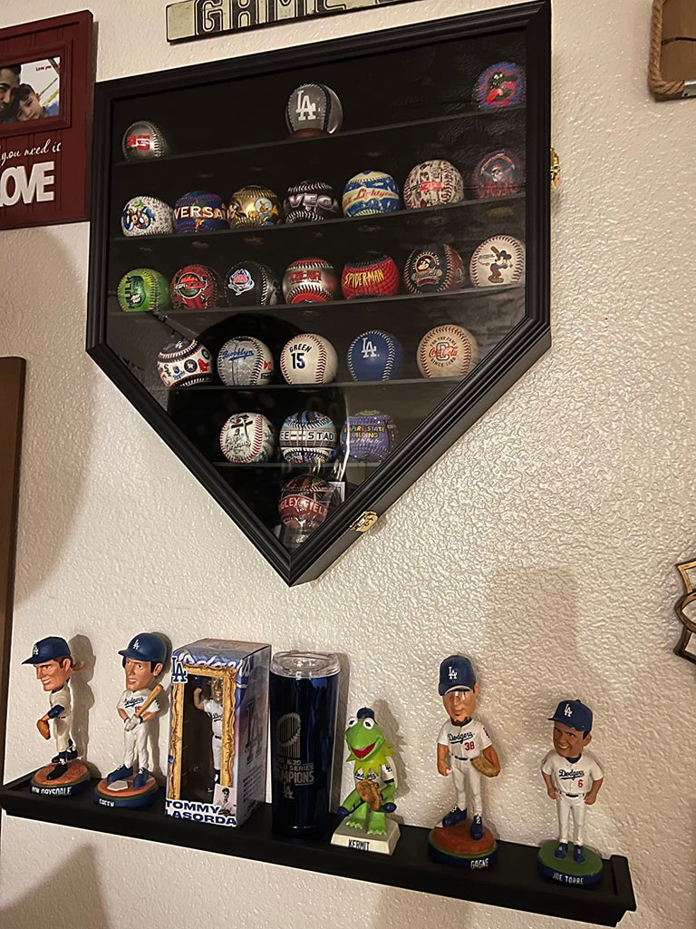 Baseball Display Case Frame Shadow Box Wall Cabinet Holder to Hold 30 Balls, with Lockable Anti Fade UV Protection
