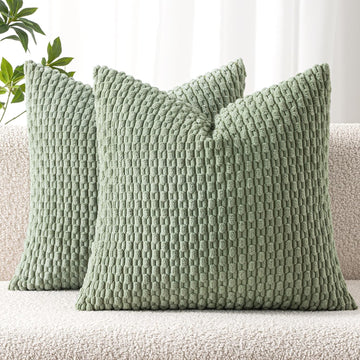 Pack of 2 Decorative Throw Pillow Covers 18x18 Inch Soft Boho Striped Textured Corduroy Pillow Covers Spring Modern