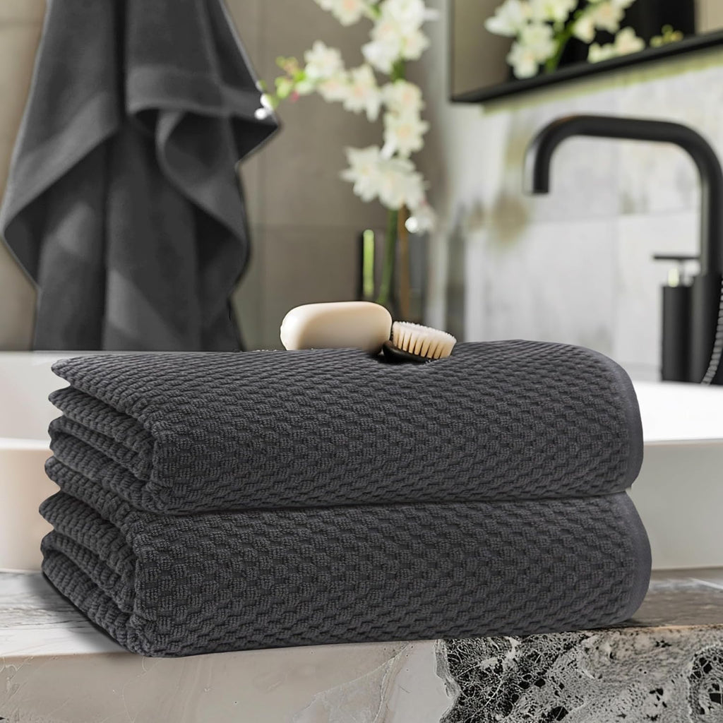 Euro Spa Waffle Weave Bath Sheets - Set of 2 Grey Towel Sheets | Pure 100% Ringspun Cotton Oversized Luxurious Towel