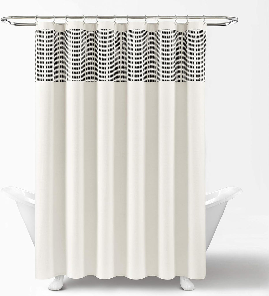 Stitched Woven Stripe Yarn Dyed Cotton Blend Shower Curtain Single 72" W x72 L Ivory & Black - Shower Curtains